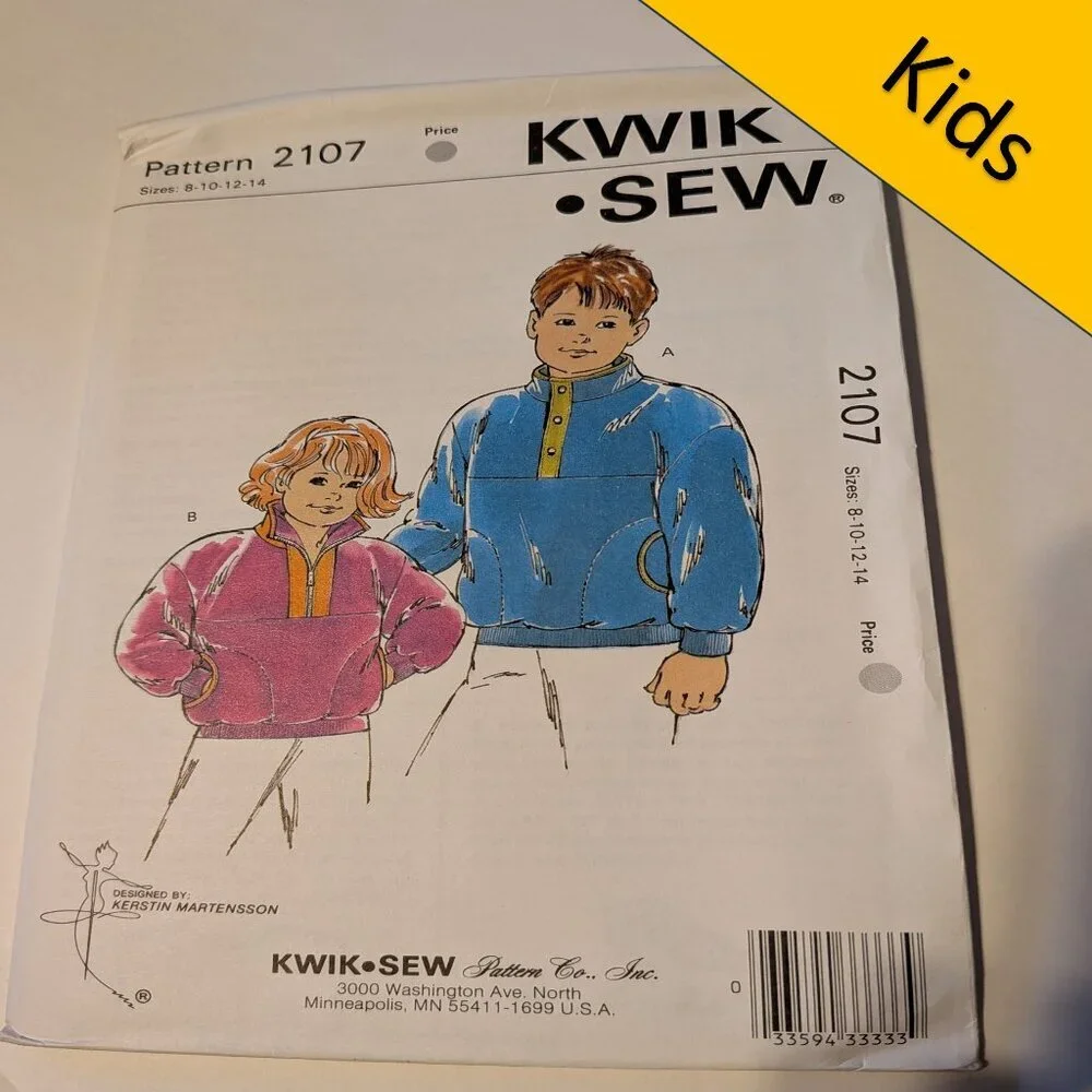 Kwik Sew 2107 Child Jacket/Coat UNCUT size 8-14 sewing pattern Boy or Girl